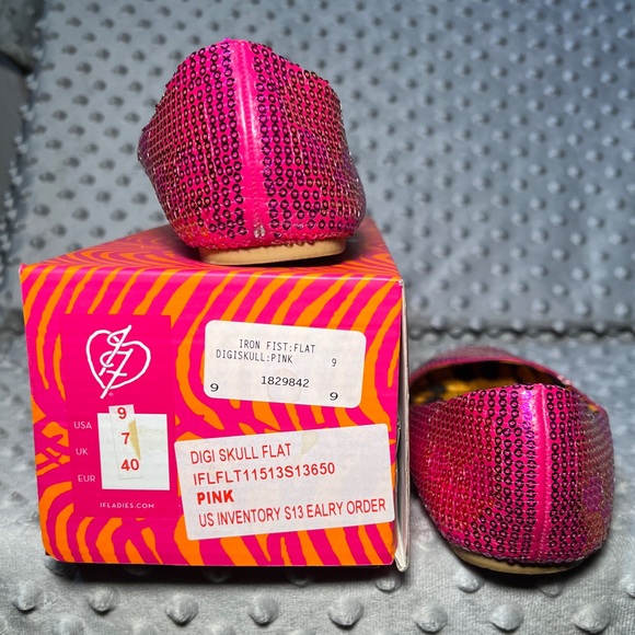 Iron Fist Digiskull Pink Sequined Ballet Flats with Orange Skulls Size 9 - Picture 6 of 6